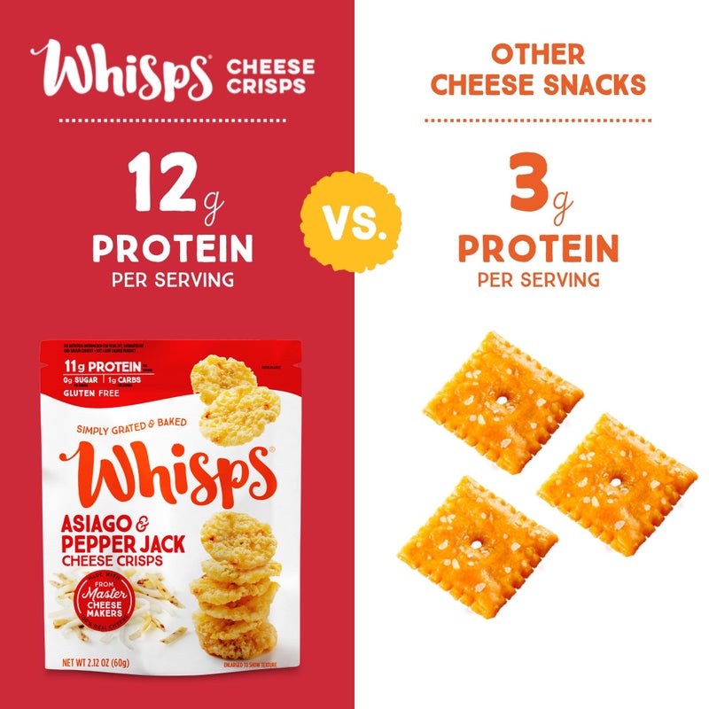 Whisps Cheese Crisps Asiago & Pepper Jack | Protein Chips | Healthy Snacks | Protein Snacks, Gluten Free, High Protein, Low Carb Keto Food (2.12 Oz, 6 Pack) - Image 5